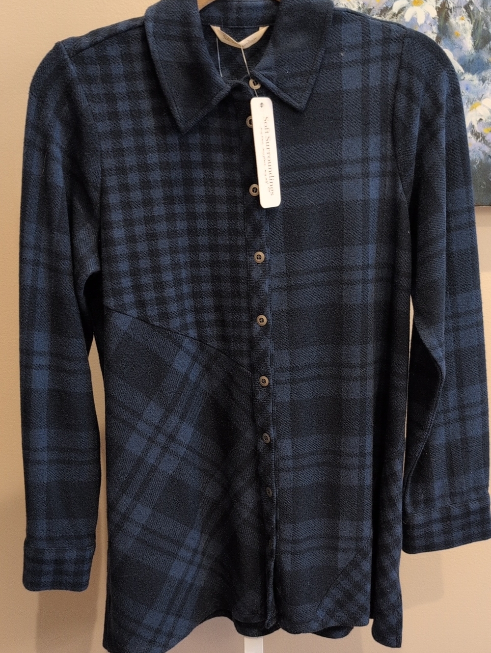 Women's Blue Plaid Button-Up Shirt